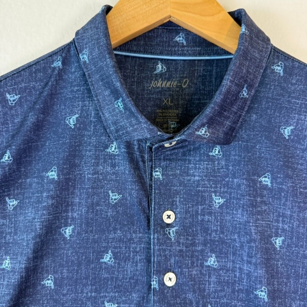 johnnie-O Mens XL Navy Shaka Print Performance Golf Polo Three Jack National